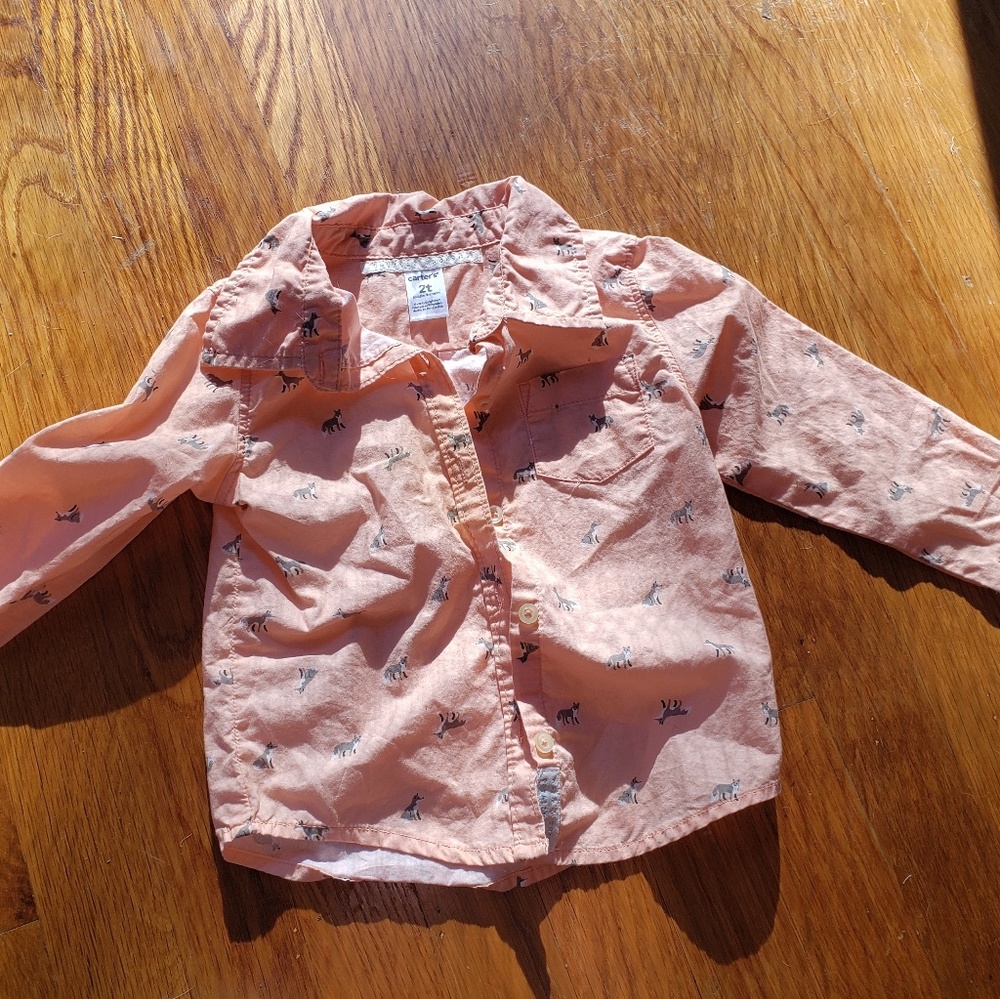 Carter's Peach Fox Button Up 2T